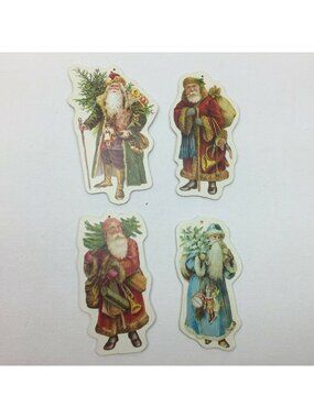 Old Father Christmas Santa Claus Reversible Cardboard Set 4 Tree Ornament